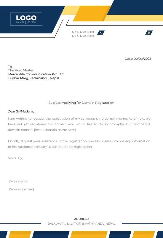 .np domain name registration cover letter sample